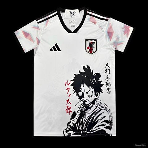 2022 Japan Away Football Jersey x One Piece - Luffytaro Special Edition, White Breathable Soccer Shirt