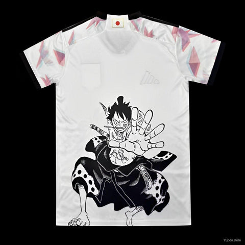 2022 Japan Away Football Jersey x One Piece - Luffytaro Special Edition, White Breathable Soccer Shirt